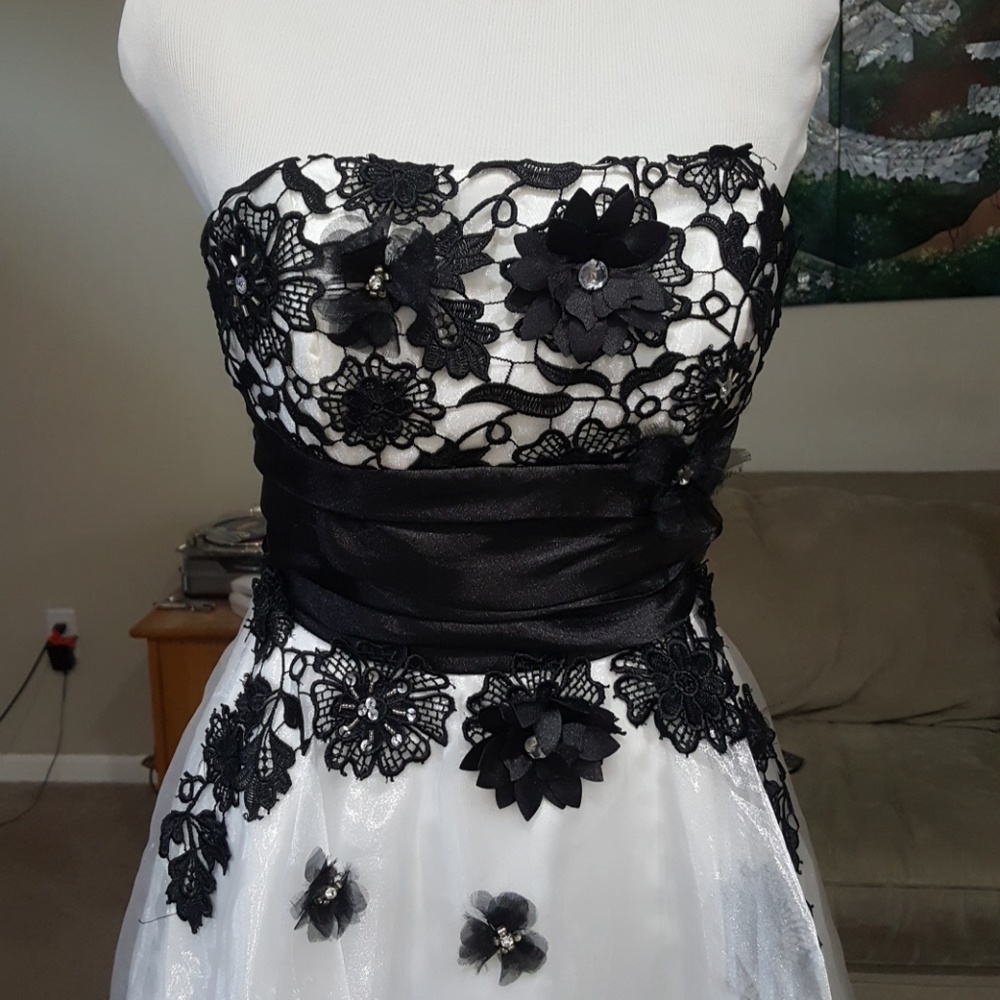 Black and white shimmer mini dress. - Picture 2 of 6